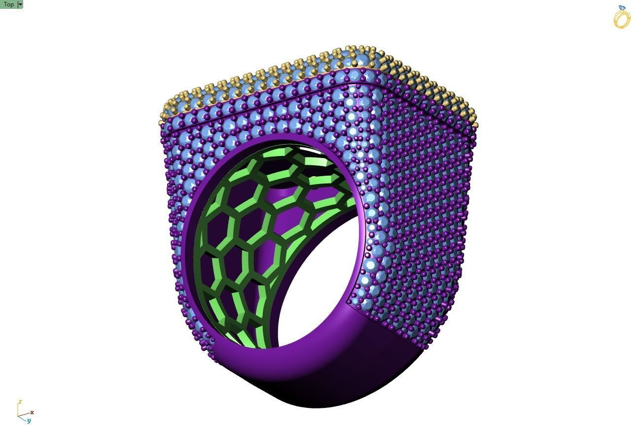 Custom Championship Rectangle Shape Baguettes  Diamond Ring  3D print model_10