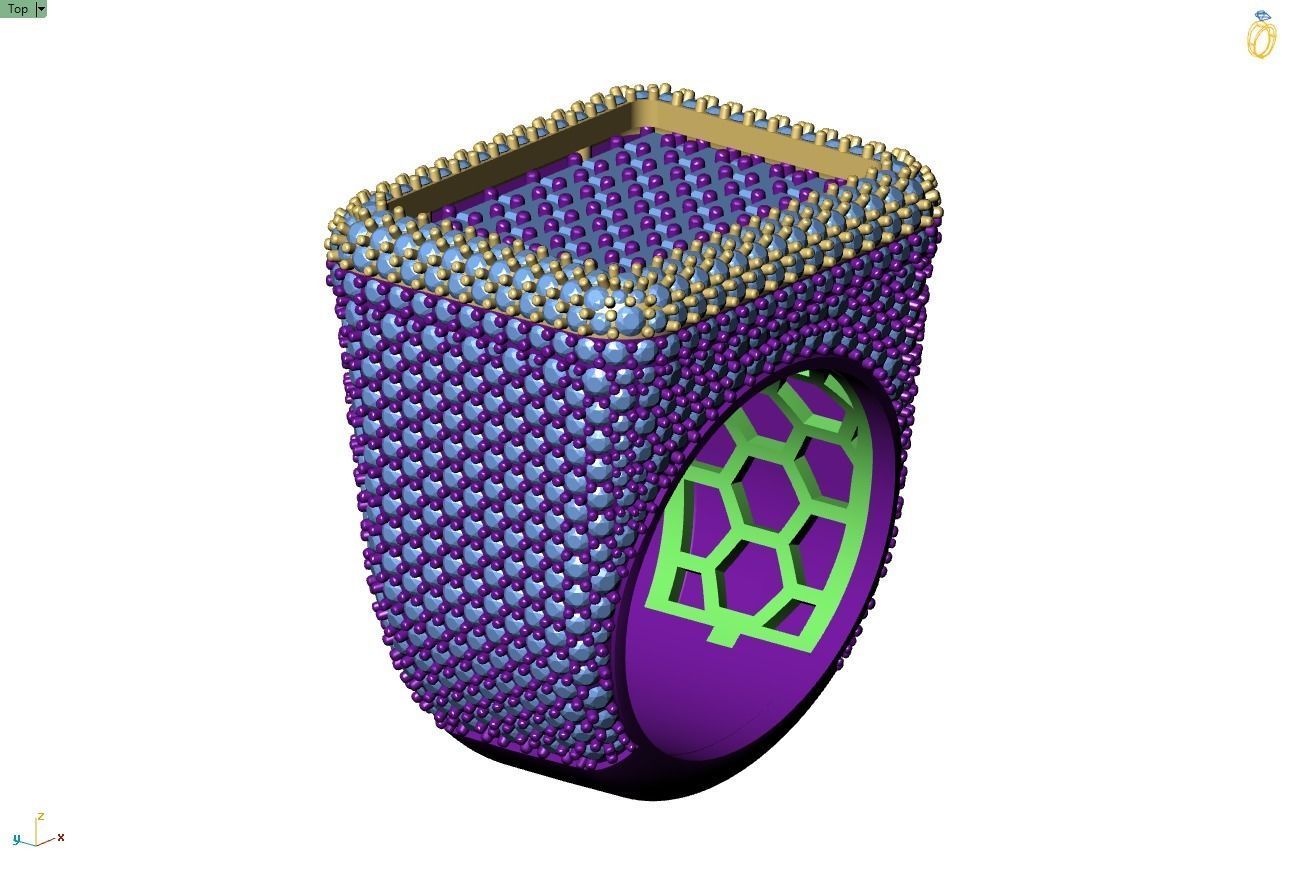 Custom Championship Rectangle Shape Baguettes  Diamond Ring  3D print model_11