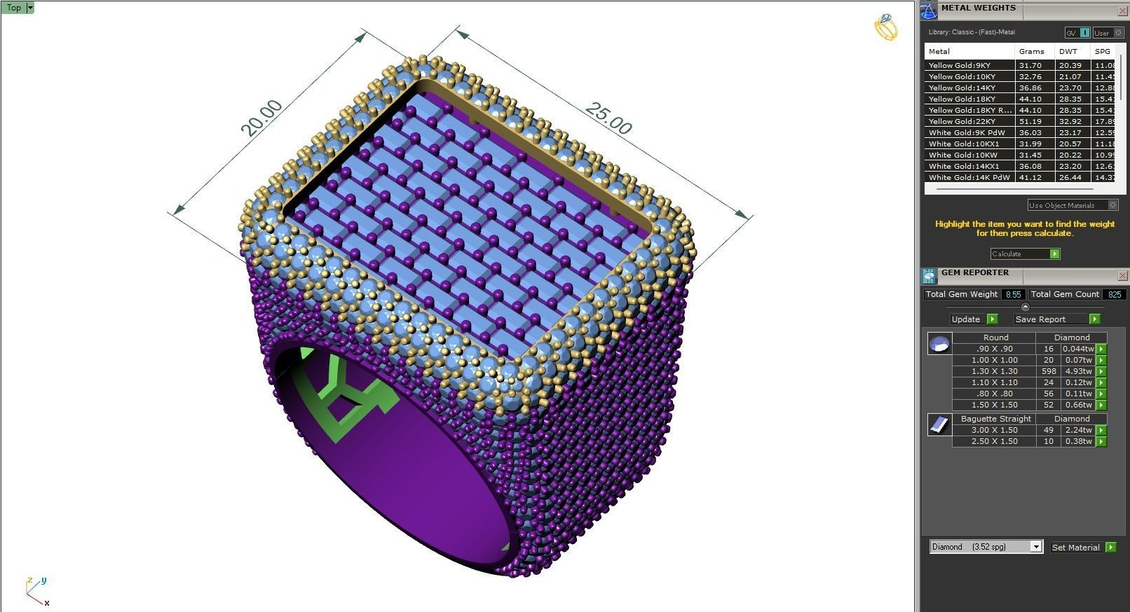 Custom Championship Rectangle Shape Baguettes  Diamond Ring  3D print model_6