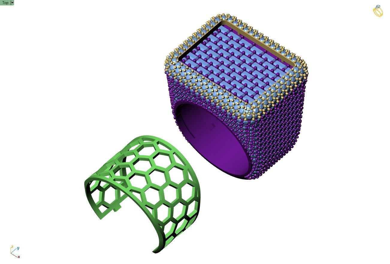 Custom Championship Rectangle Shape Baguettes  Diamond Ring  3D print model_9