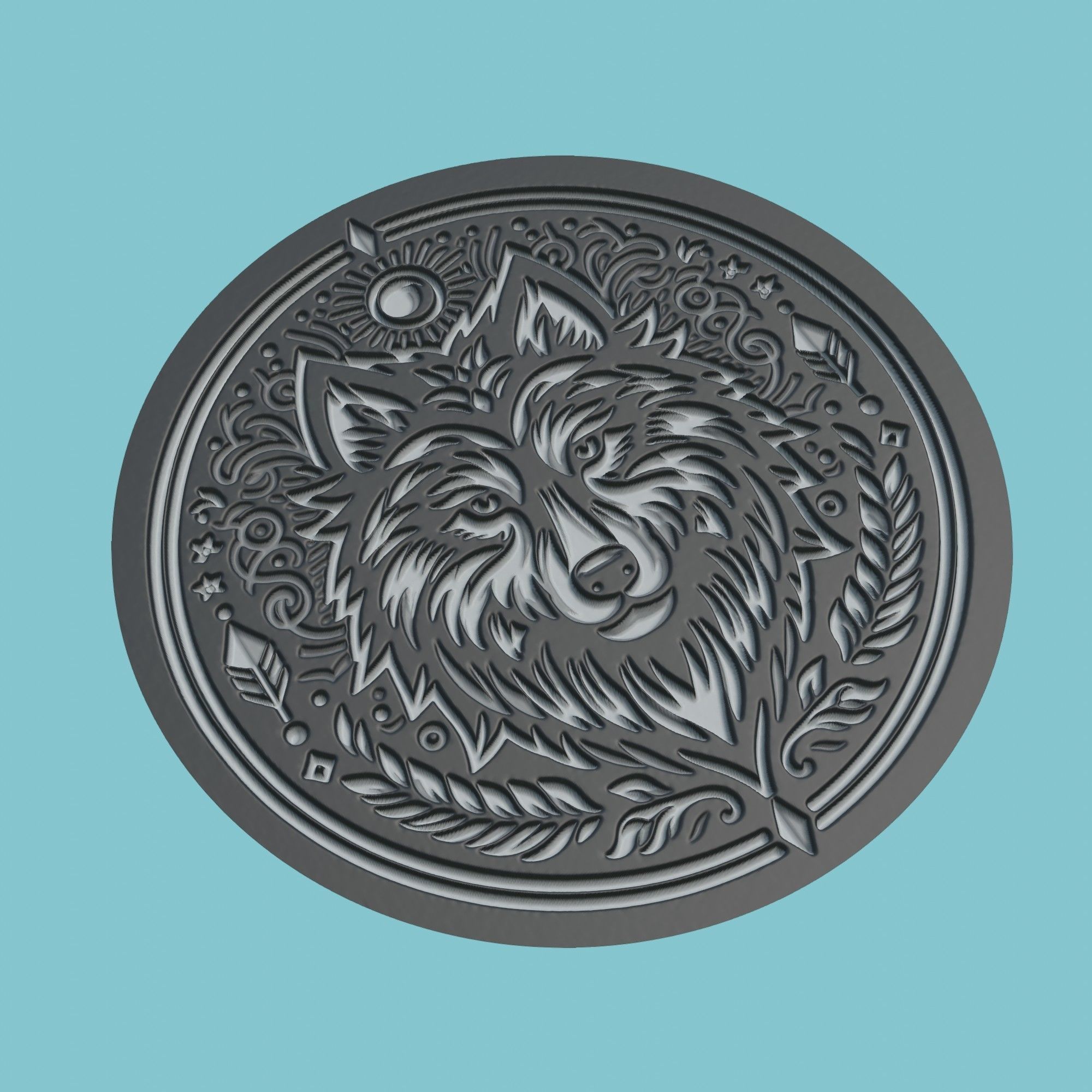 Wolf Animal Medallion Wolf Print Model 3D print model_1