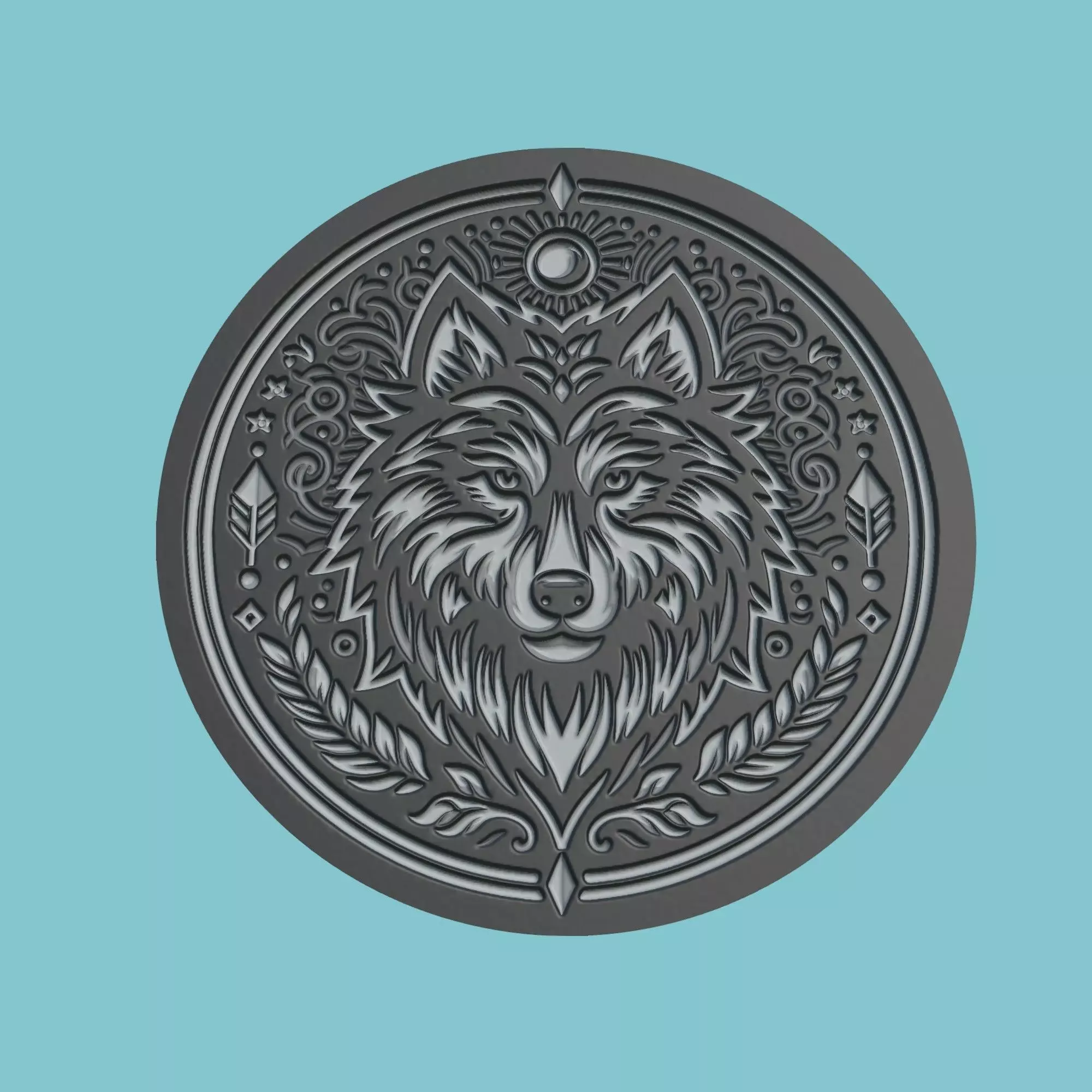 Wolf Animal Medallion Wolf Print Model 3D print model_0