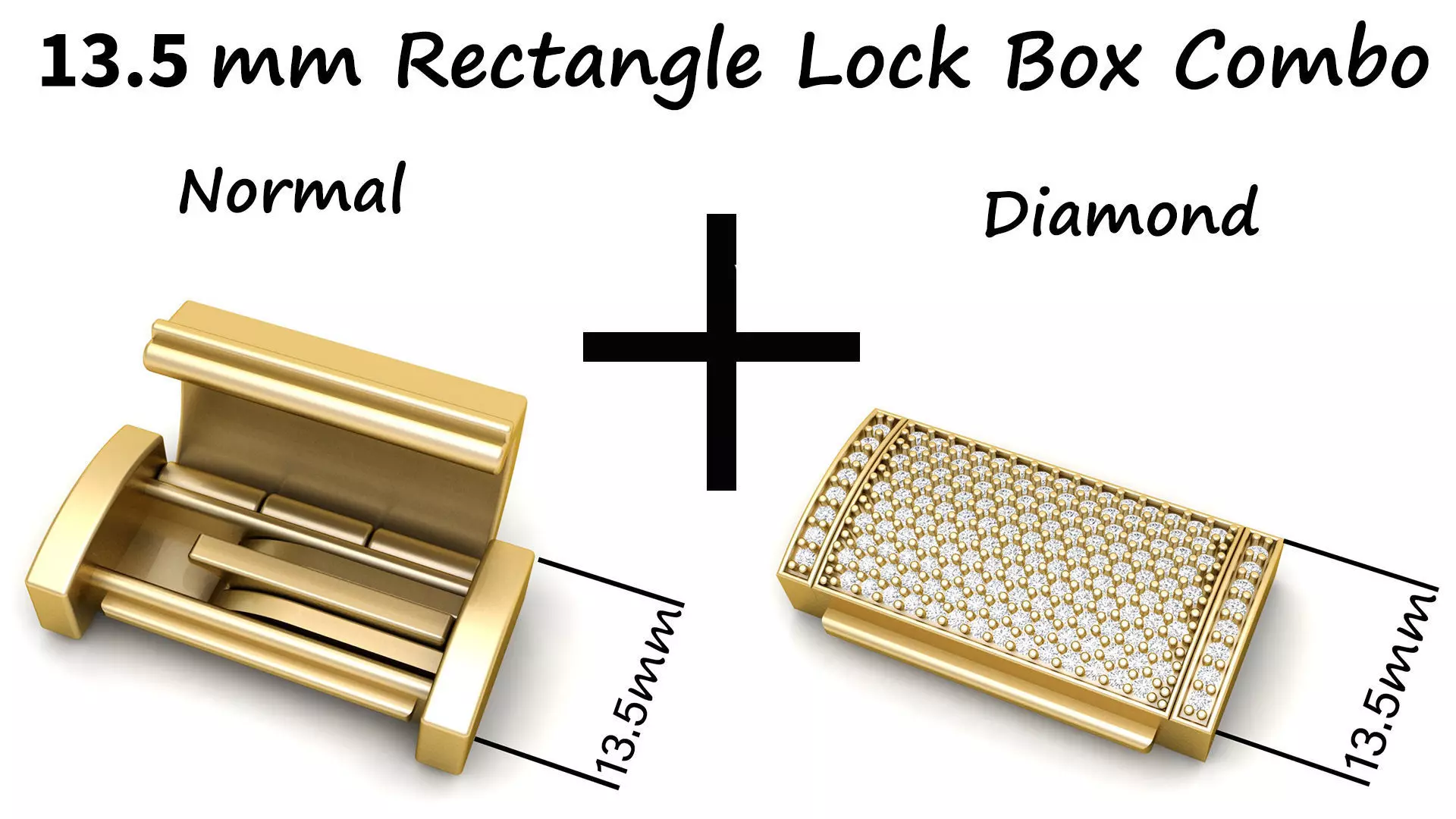 13 and half mm Rectangular Lock Box Combo of Plain and Diamond 3D Model Collection_0