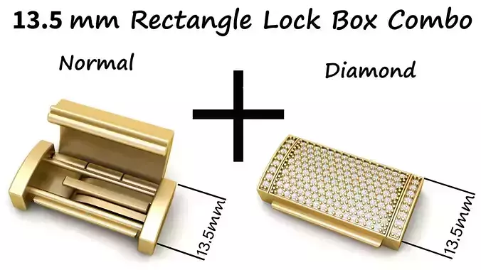 13 and half mm Rectangular Lock Box Combo of Plain and Diamond