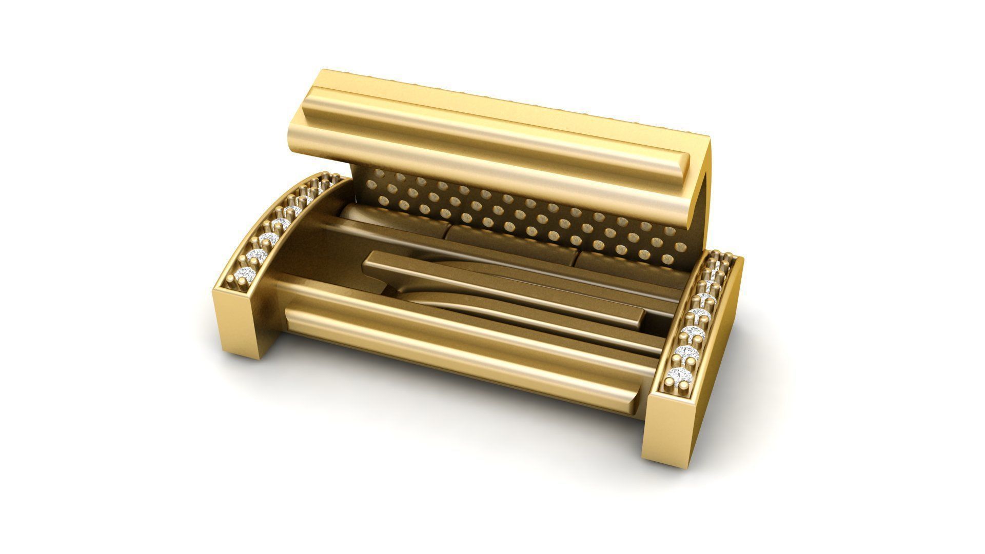 13 and half mm Rectangular Lock Box Combo of Plain and Diamond 3D Model Collection_5