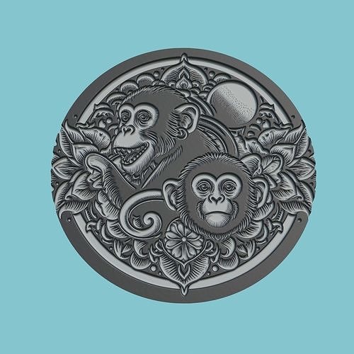Monkey Animal Medallion Monkey Print Model 3D print model