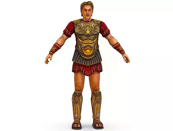 Ancient Warrior in Golden Armor and a red shirt 