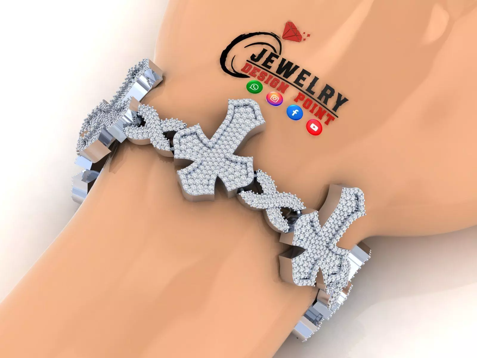 Custom Cathedral Cross Bracelet Infinity Diamond Link Bracelet  3D print model_0