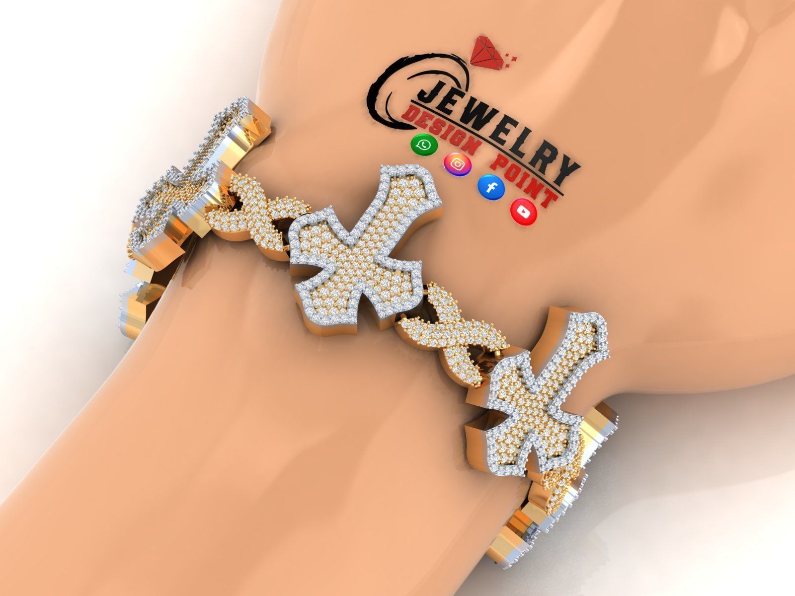 Custom Cathedral Cross Bracelet Infinity Diamond Link Bracelet  3D print model_3