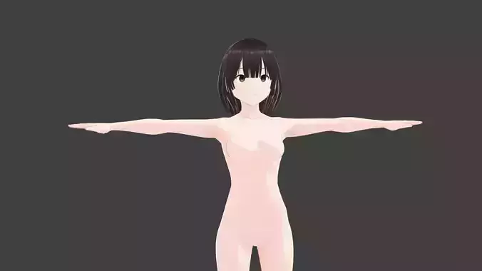 T pose rigged model - Katou Megumi anime girl 3D model