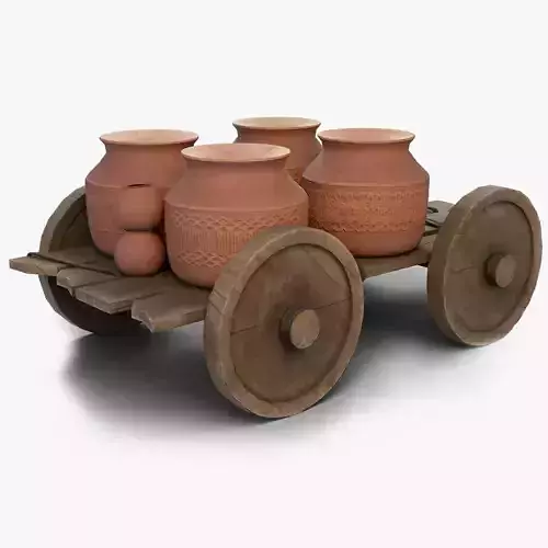 Wooden Cart With Pots