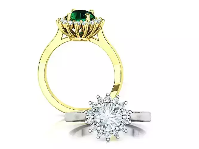 Diana 7mm diamond Halo Engagement Ring Princess Emerald 3DMODEL 3D print model