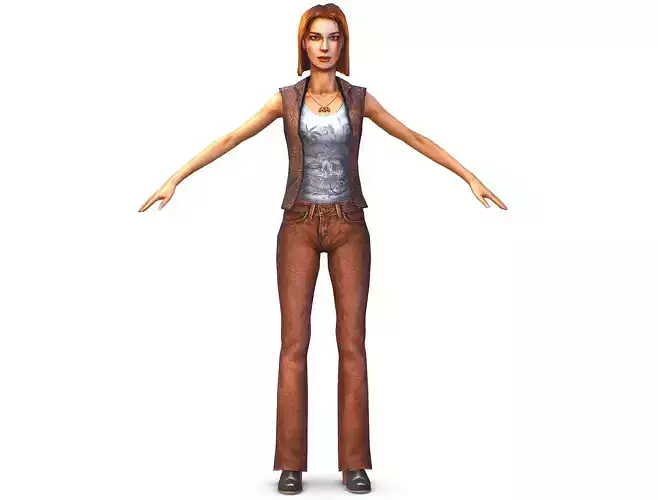 A young girl in jeans and a vest Character of a working woman