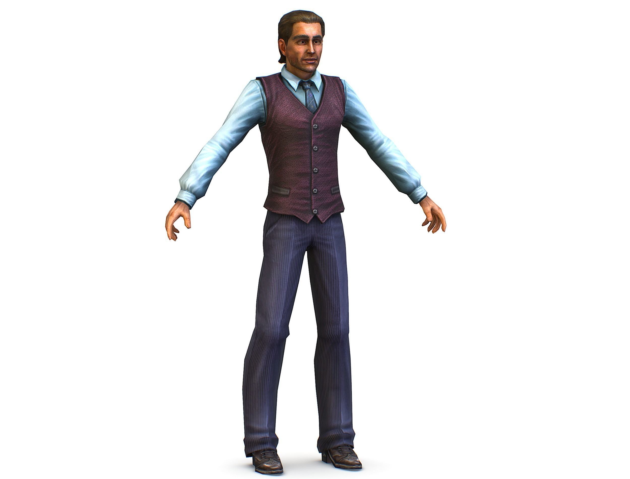 Business young man in vest and pants   Office Classic Man Low-poly 3D model_1