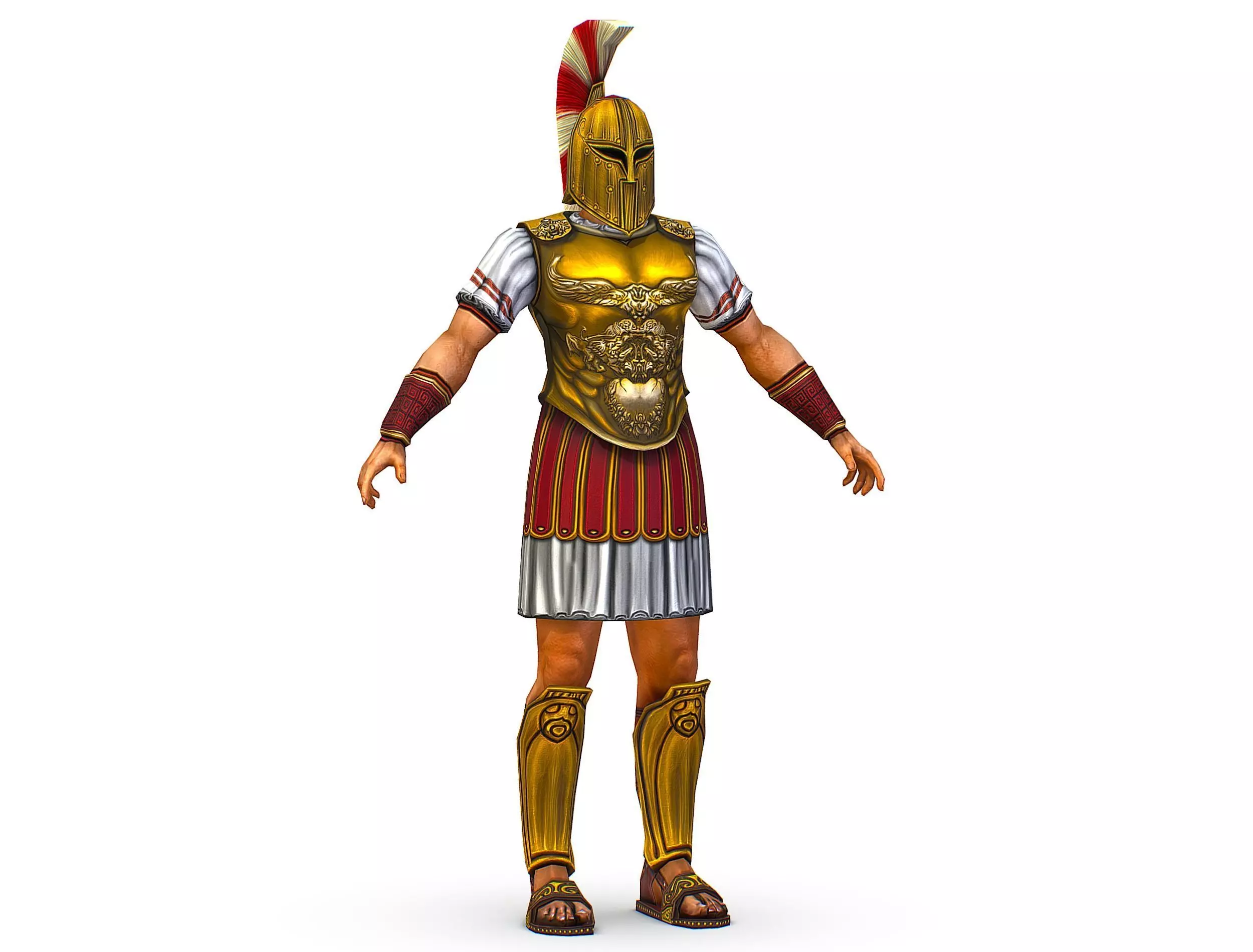 Ancient Warrior in Golden Armor and Helmet Low-poly 3D model_0