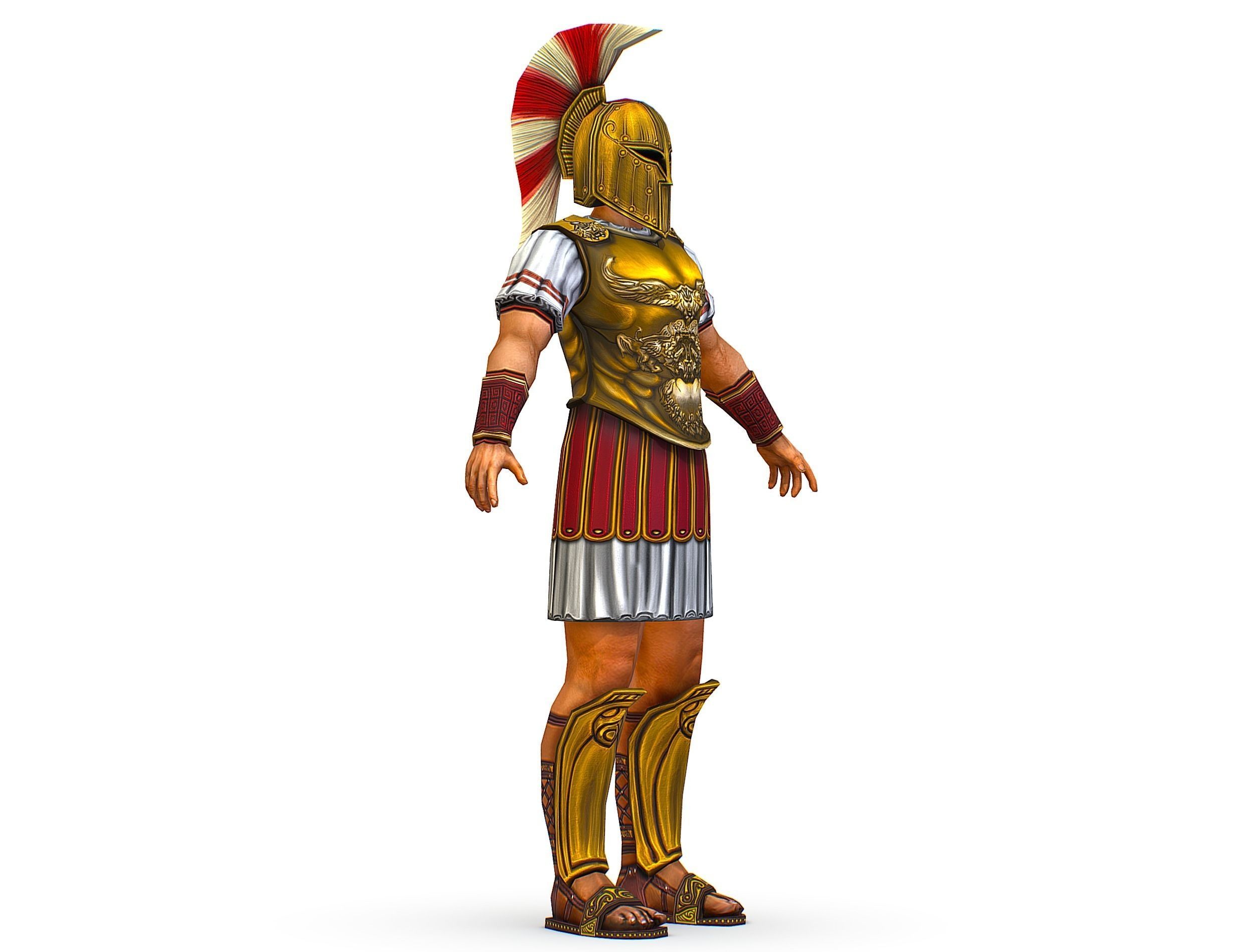 Ancient Warrior in Golden Armor and Helmet Low-poly 3D model_3