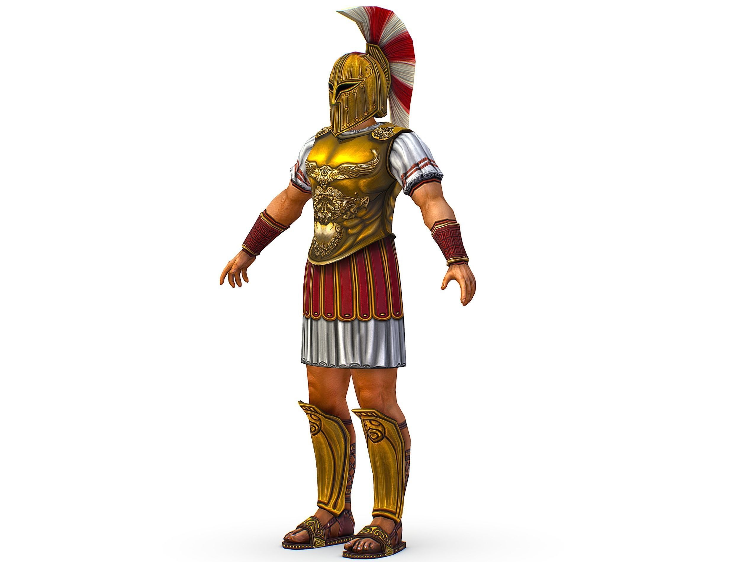 Ancient Warrior in Golden Armor and Helmet Low-poly 3D model_20