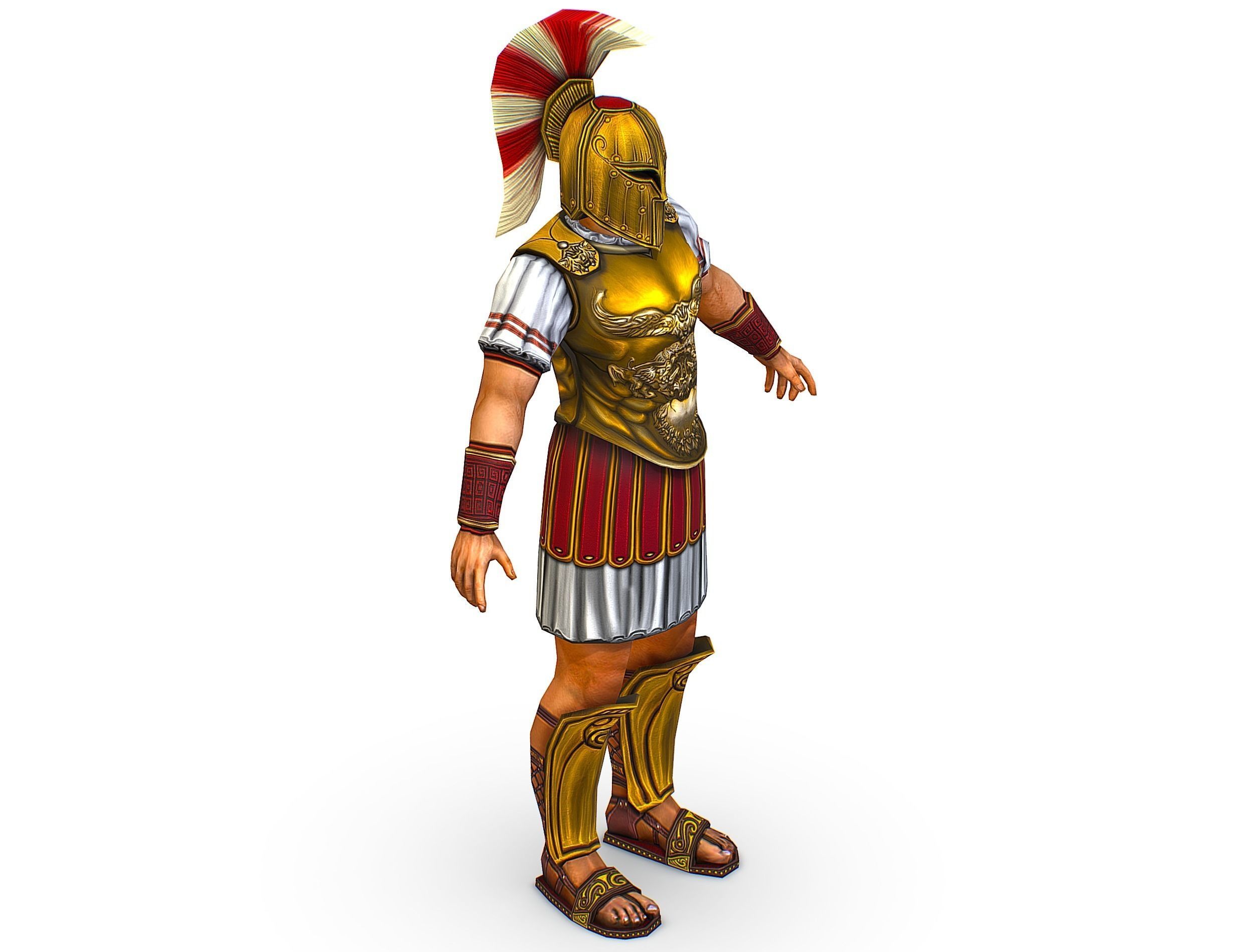 Ancient Warrior in Golden Armor and Helmet Low-poly 3D model_37