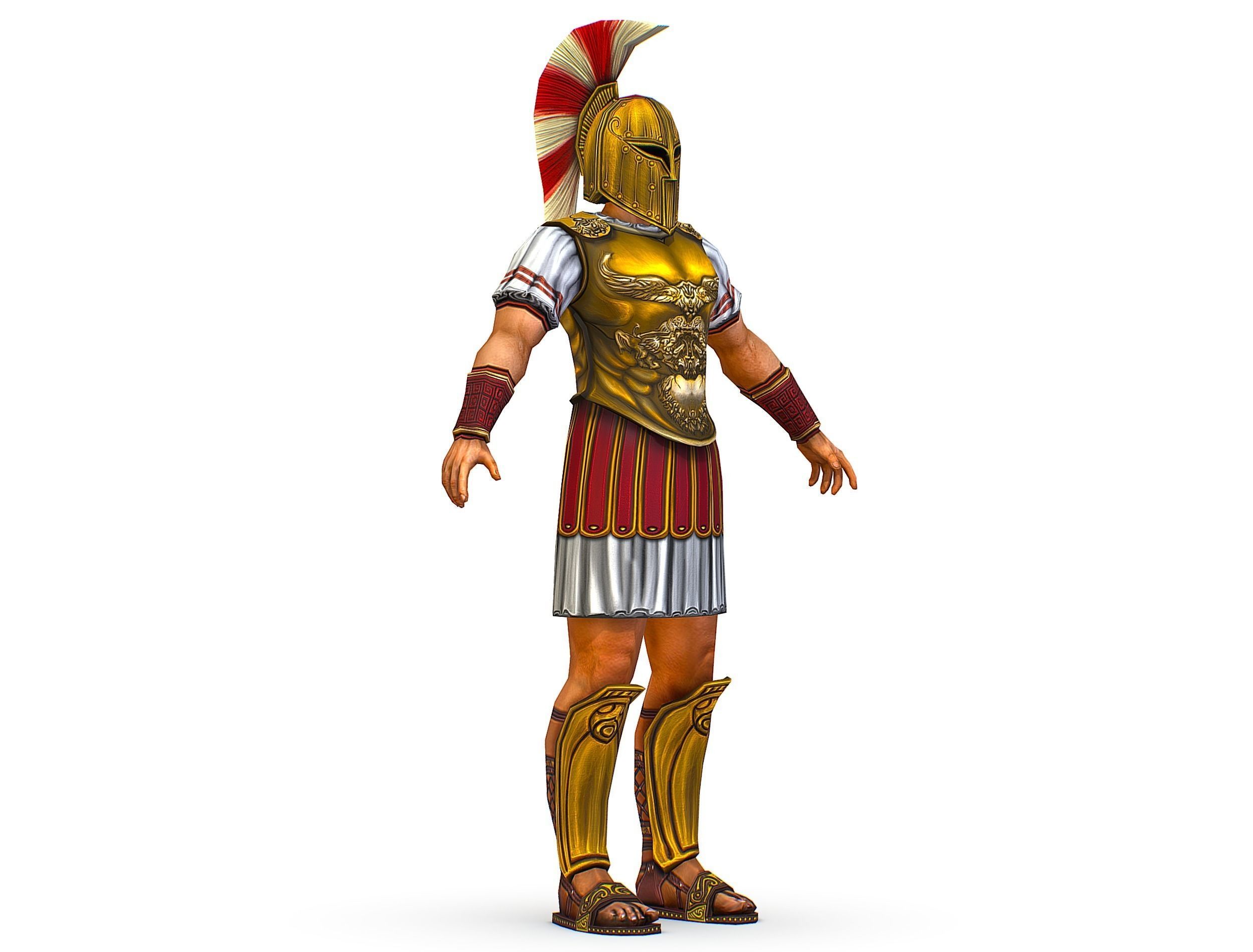 Ancient Warrior in Golden Armor and Helmet Low-poly 3D model_2