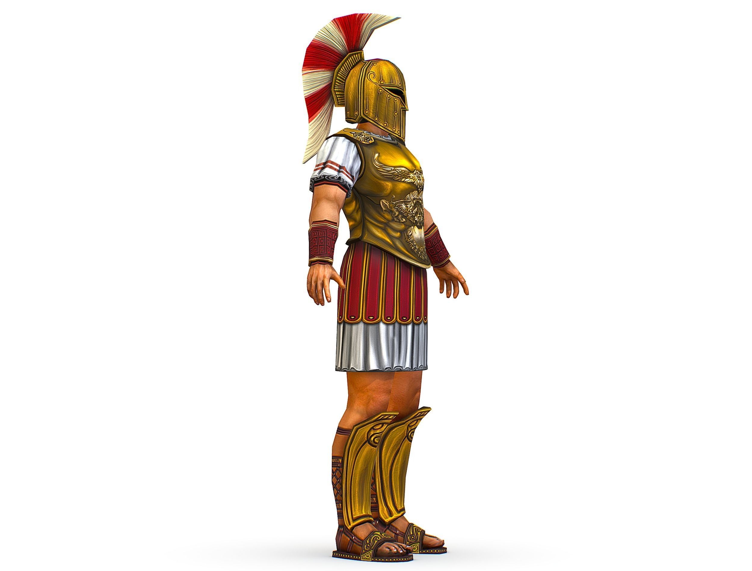Ancient Warrior in Golden Armor and Helmet Low-poly 3D model_4