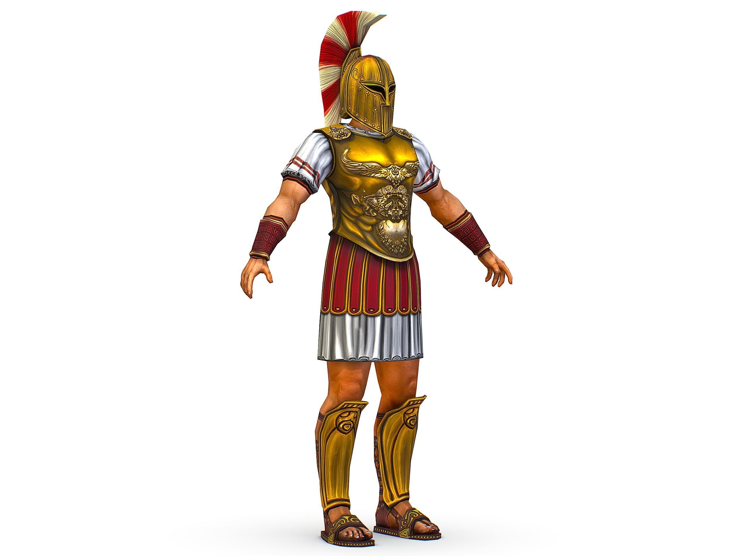 Ancient Warrior in Golden Armor and Helmet Low-poly 3D model_1