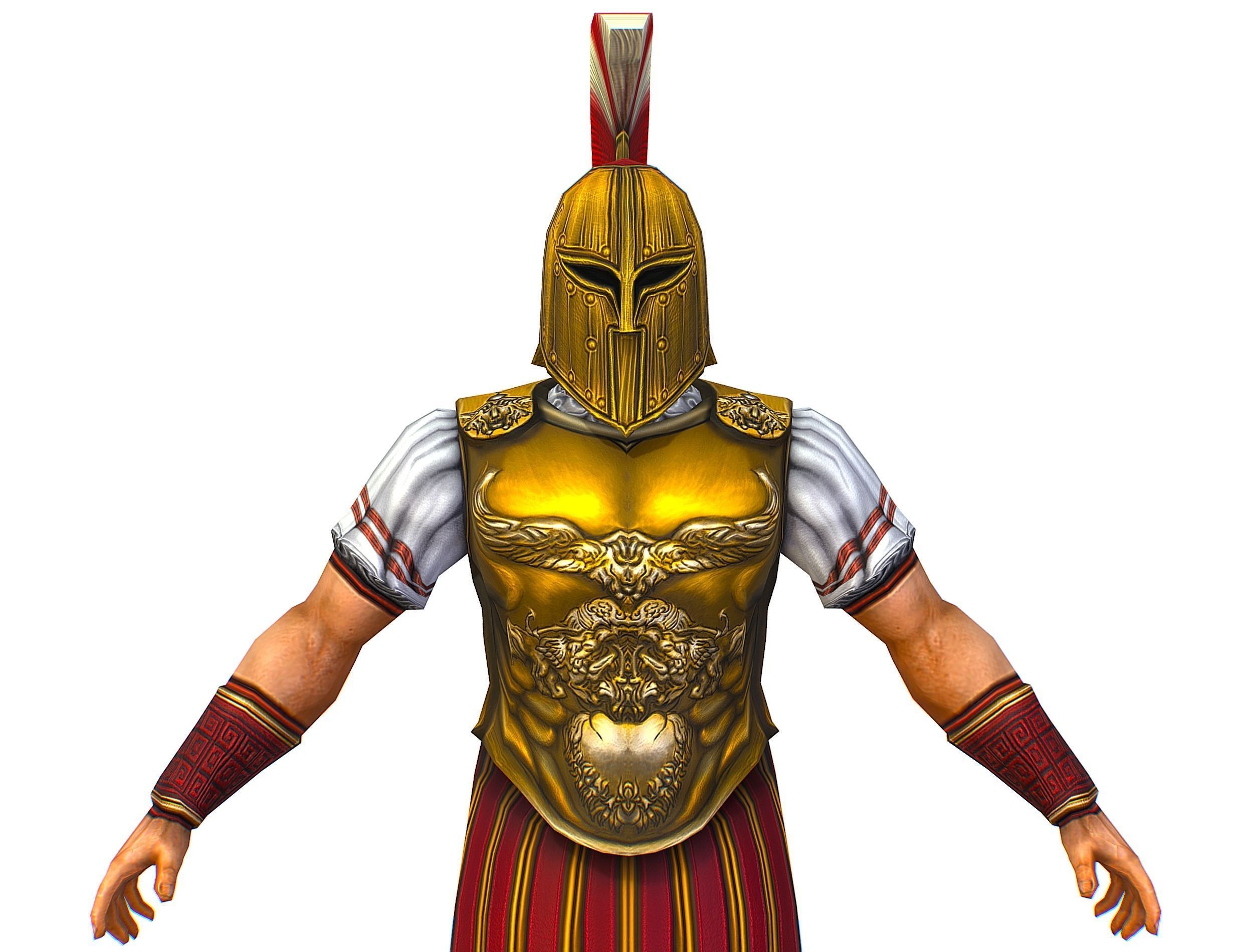 Ancient Warrior in Golden Armor and Helmet Low-poly 3D model_22
