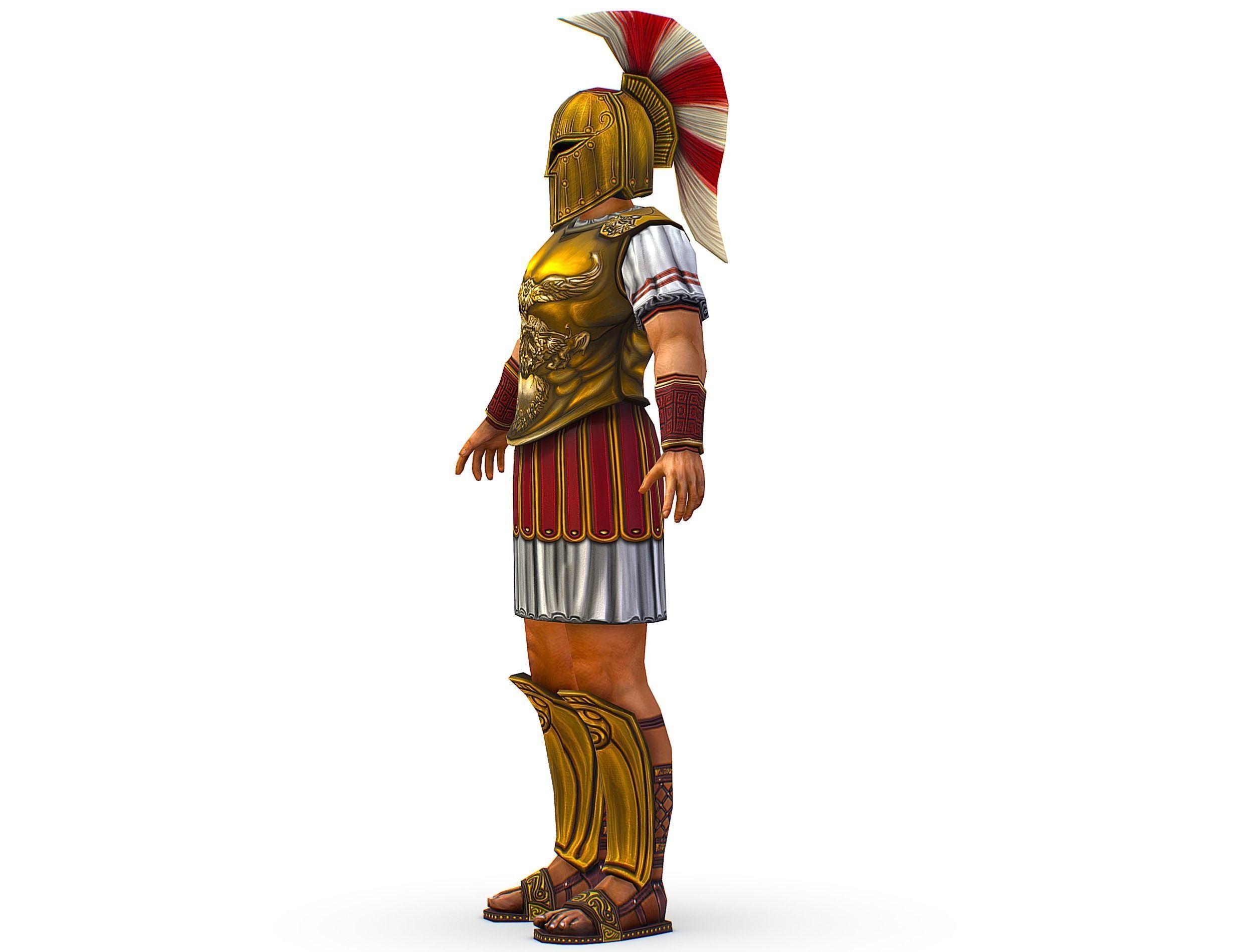 Ancient Warrior in Golden Armor and Helmet Low-poly 3D model_19