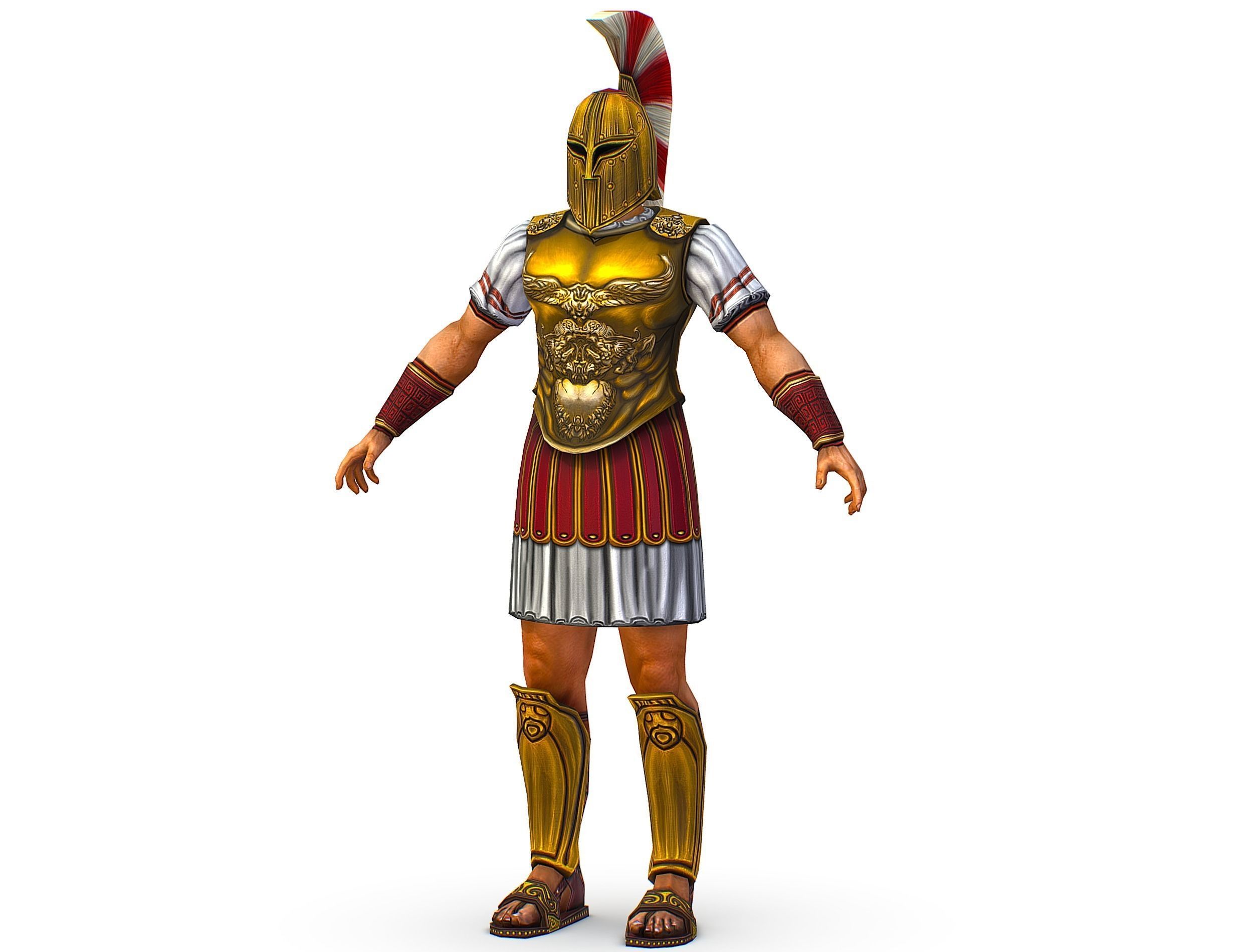 Ancient Warrior in Golden Armor and Helmet Low-poly 3D model_21