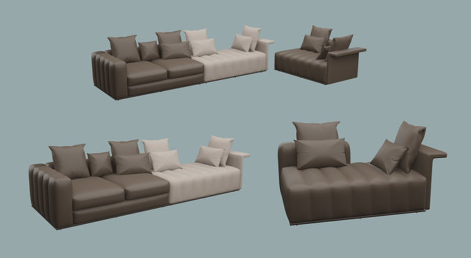 Sectional Sofa in Khaki Leather 3D model