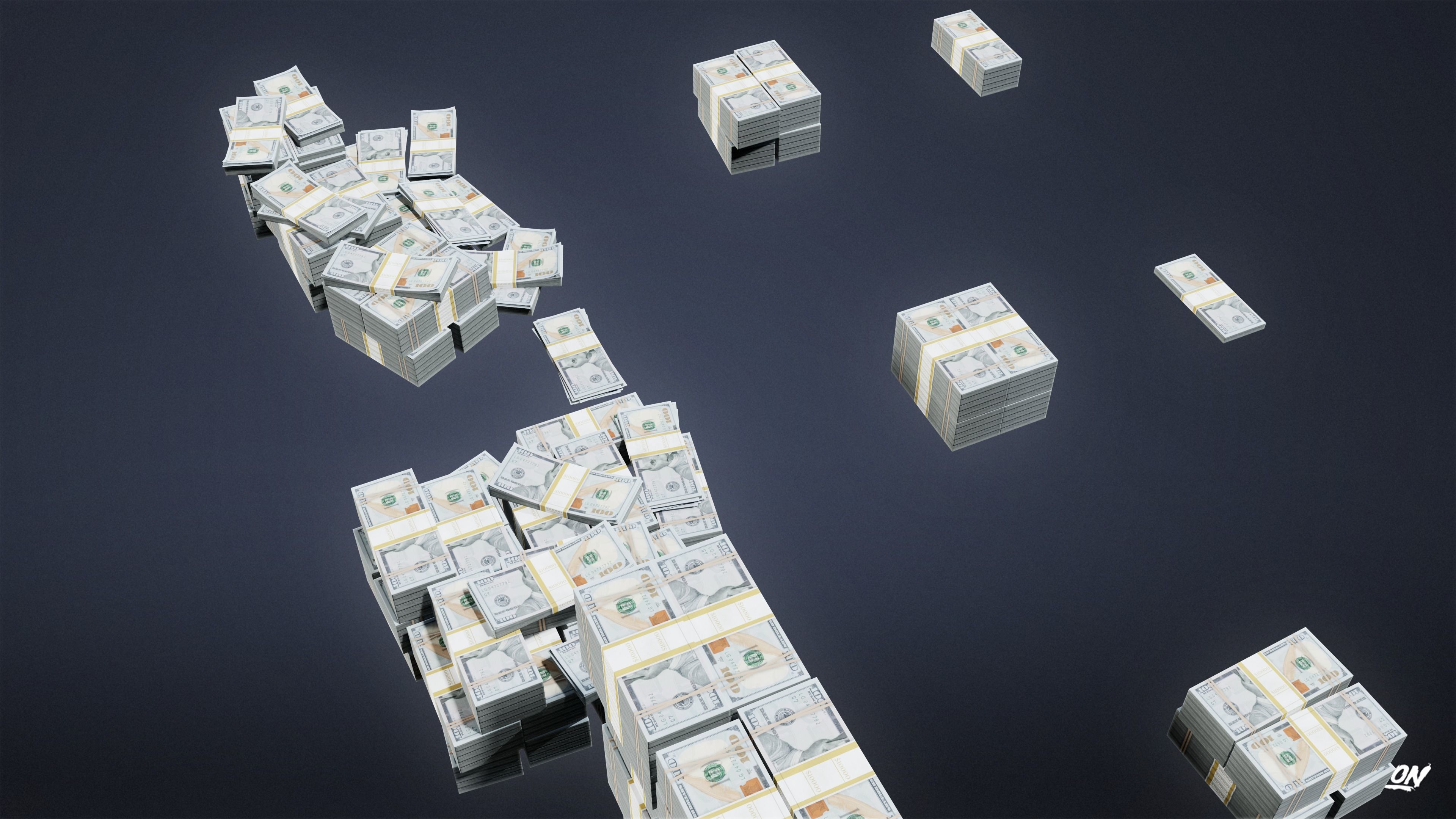 BANK HEIST - Money Pile 01 - LOW POLY Low-poly 3D model_2