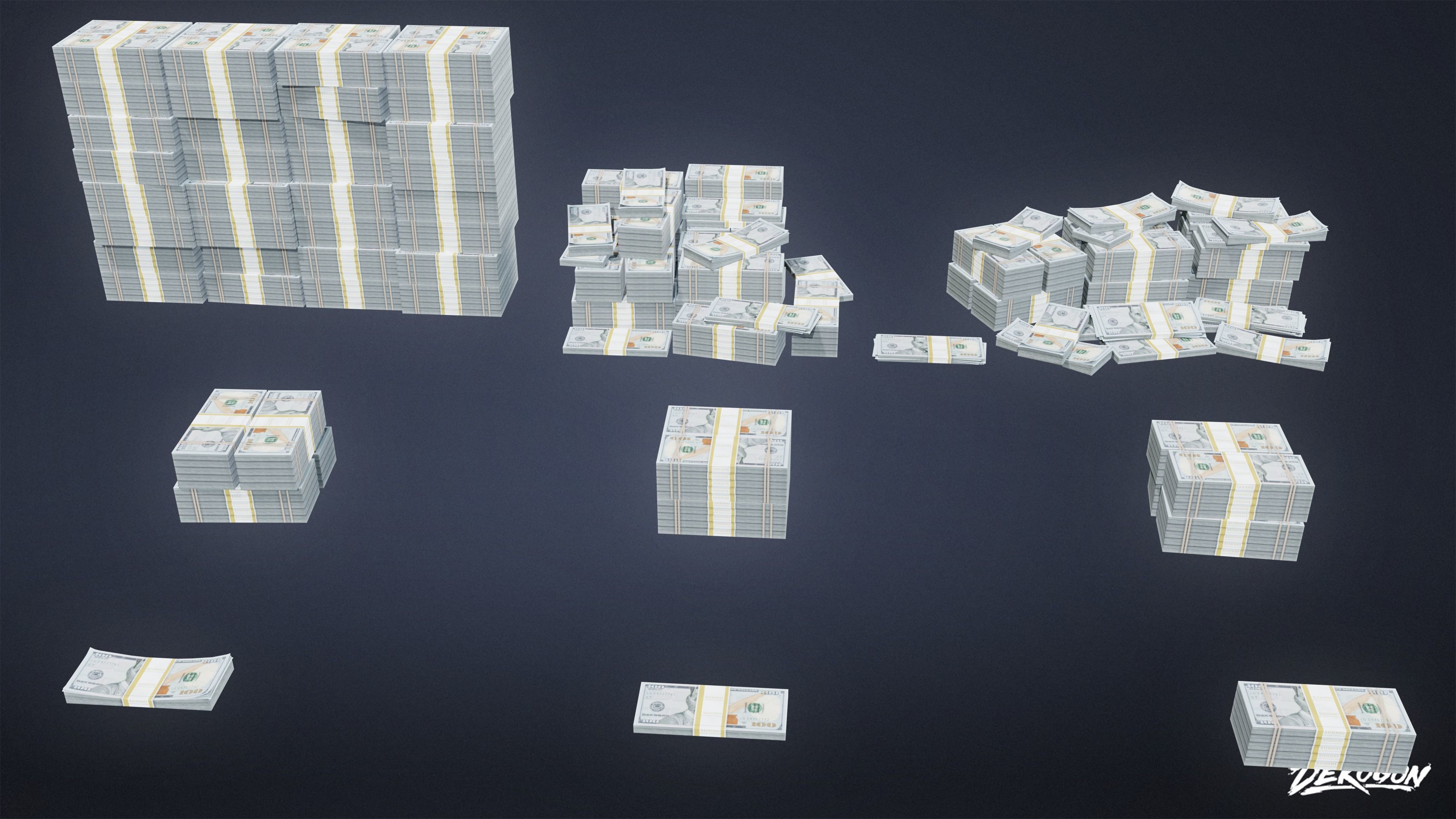 BANK HEIST - Money Pile 01 - LOW POLY Low-poly 3D model_1