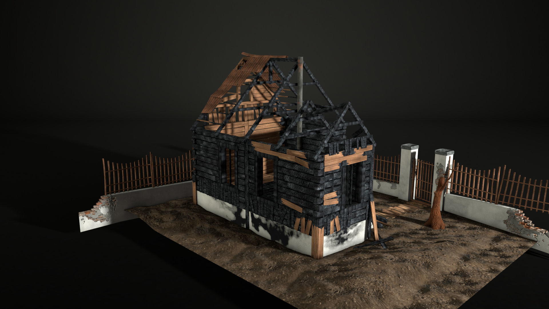 Enviro Building Scorched House Game Asset Low-poly 3D model_13