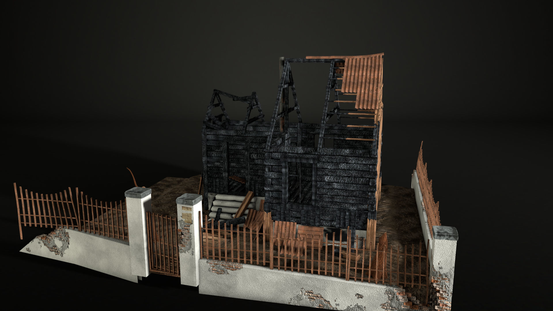 Enviro Building Scorched House Game Asset Low-poly 3D model_5