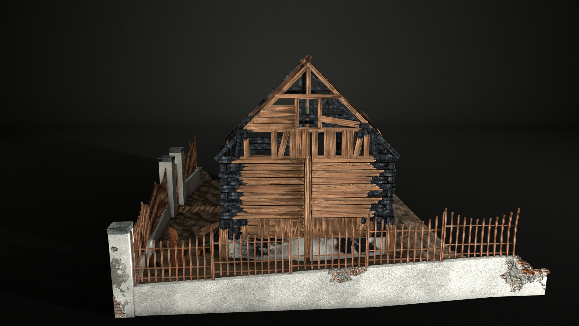 Enviro Building Scorched House Game Asset Low-poly 3D model_9