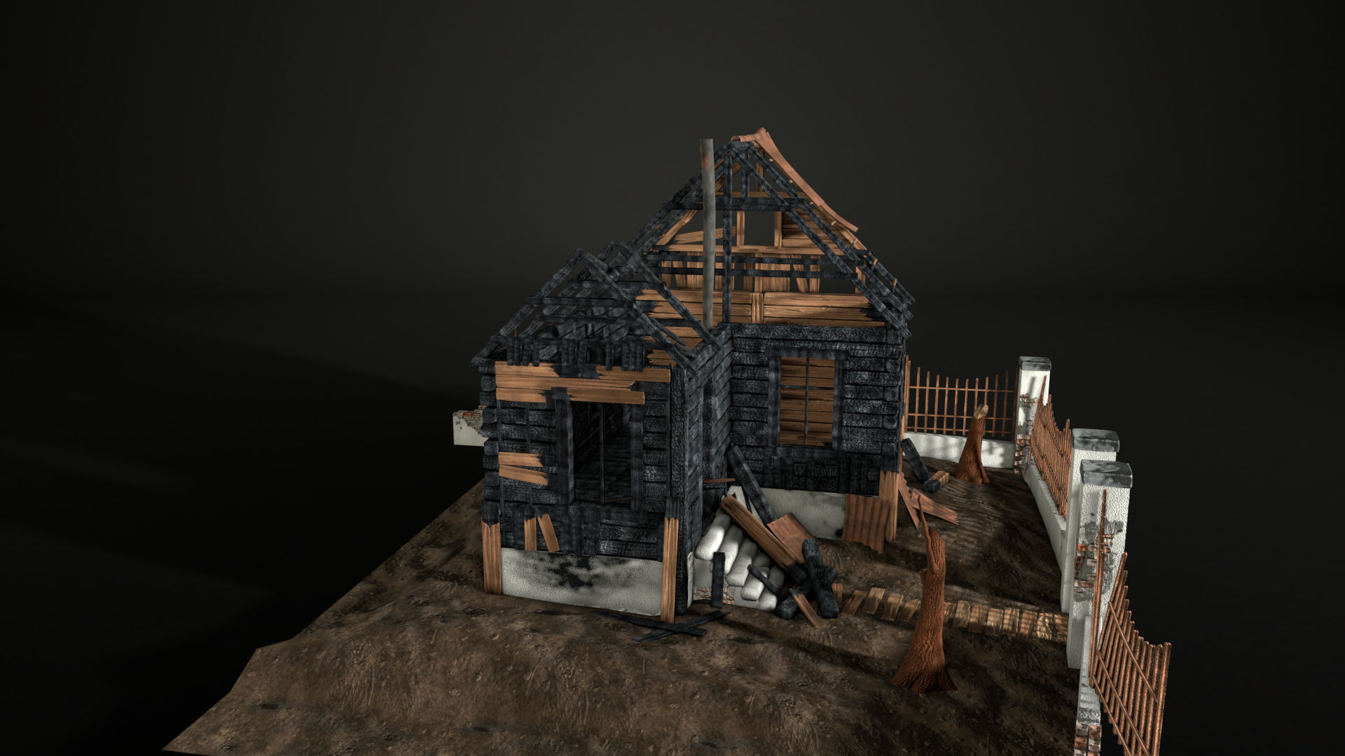 Enviro Building Scorched House Game Asset Low-poly 3D model_16