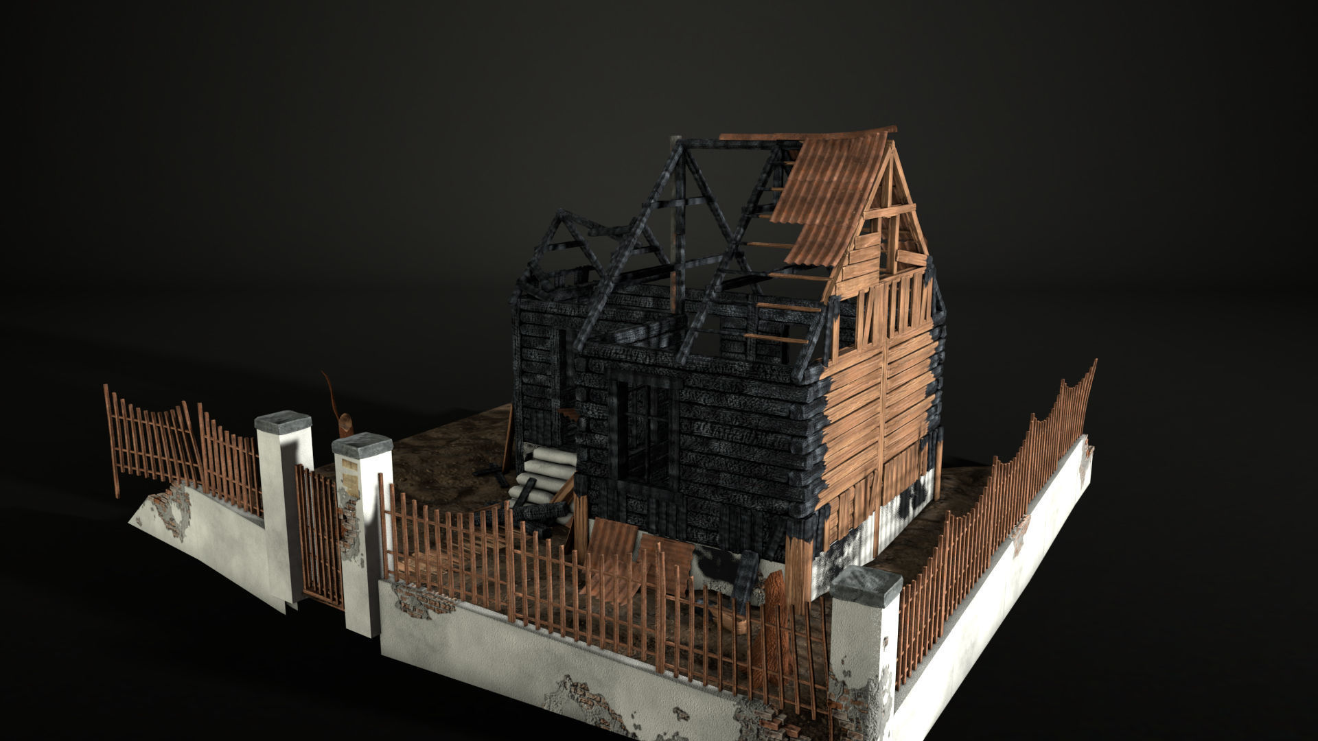 Enviro Building Scorched House Game Asset Low-poly 3D model_6