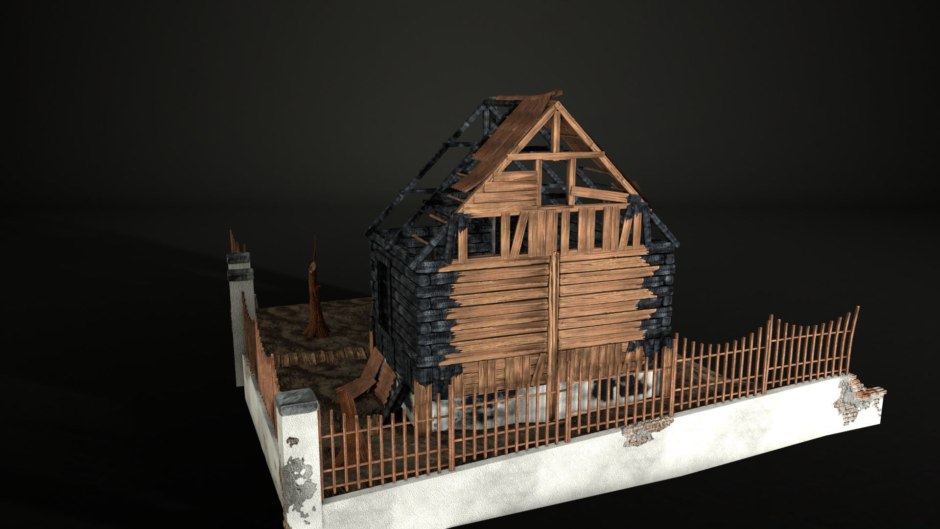 Enviro Building Scorched House Game Asset Low-poly 3D model_8