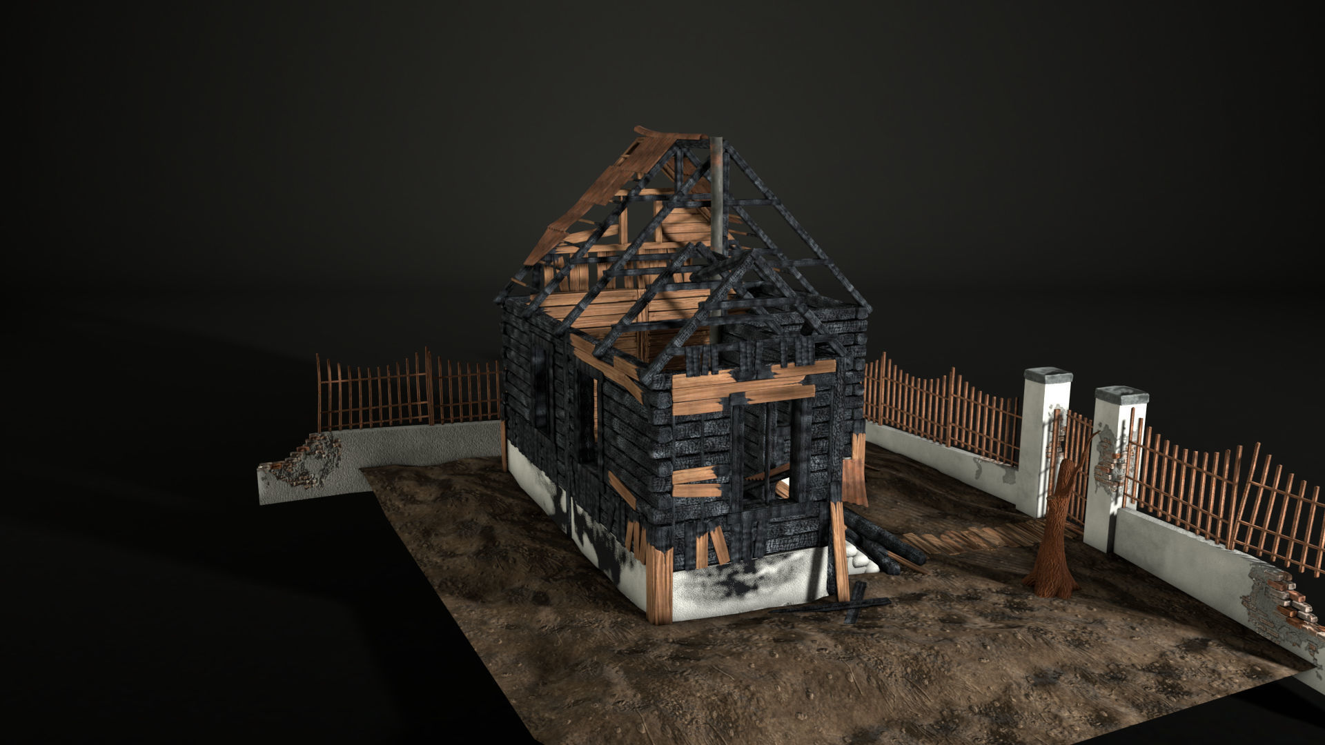 Enviro Building Scorched House Game Asset Low-poly 3D model_14