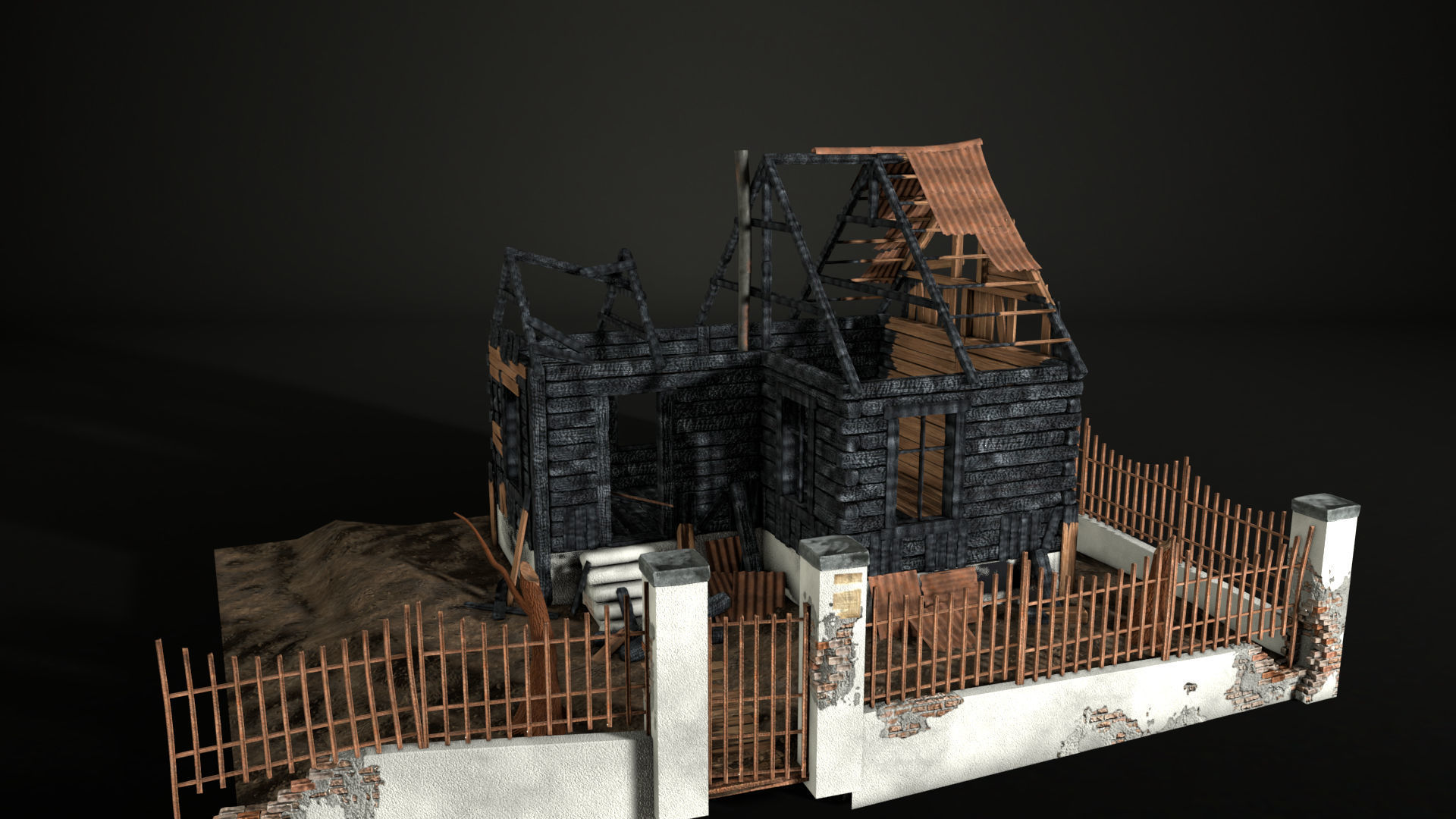 Enviro Building Scorched House Game Asset Low-poly 3D model_3