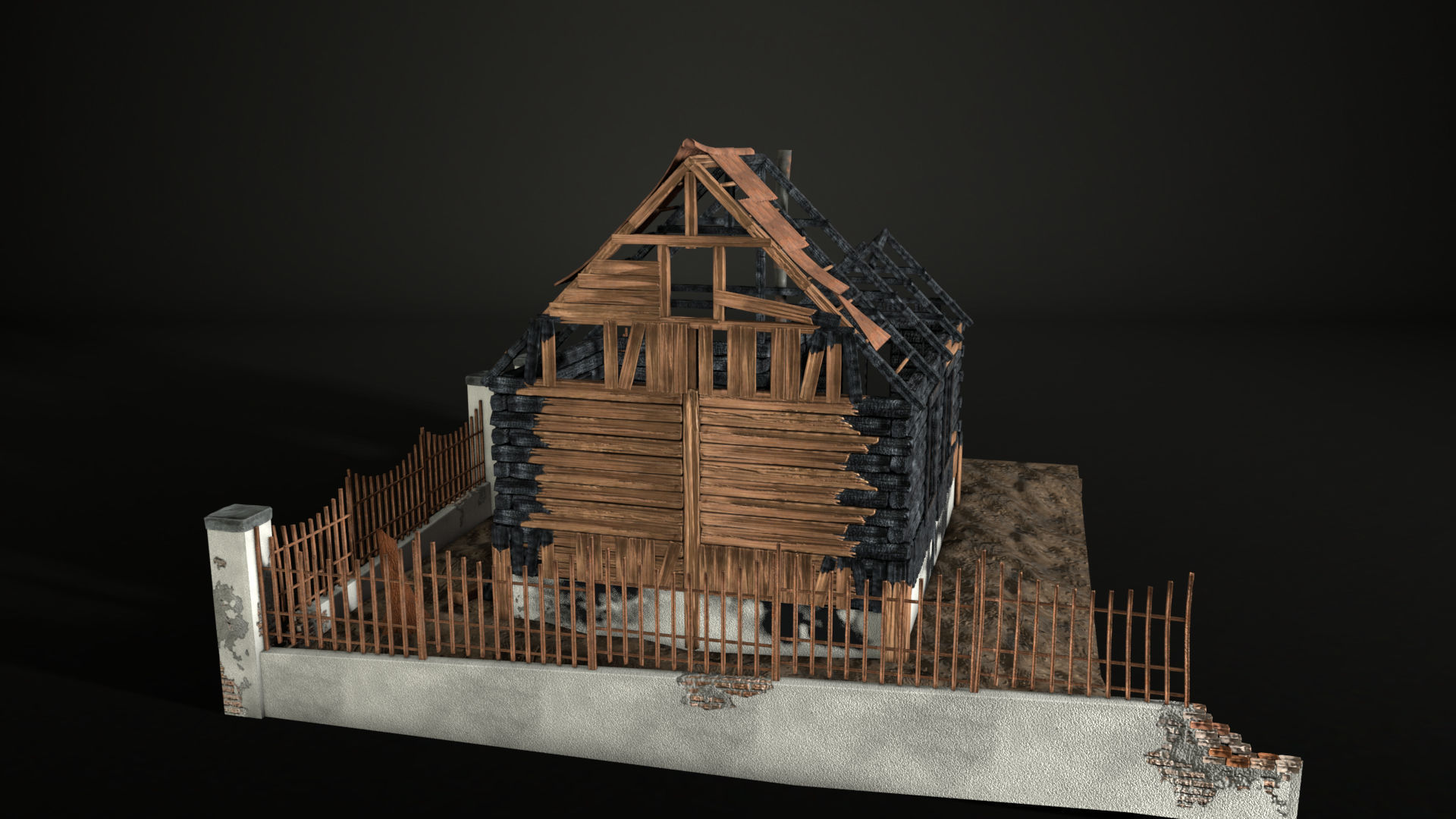 Enviro Building Scorched House Game Asset Low-poly 3D model_10
