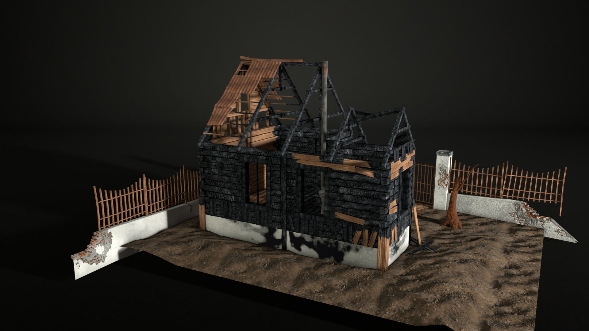 Enviro Building Scorched House Game Asset Low-poly 3D model_12
