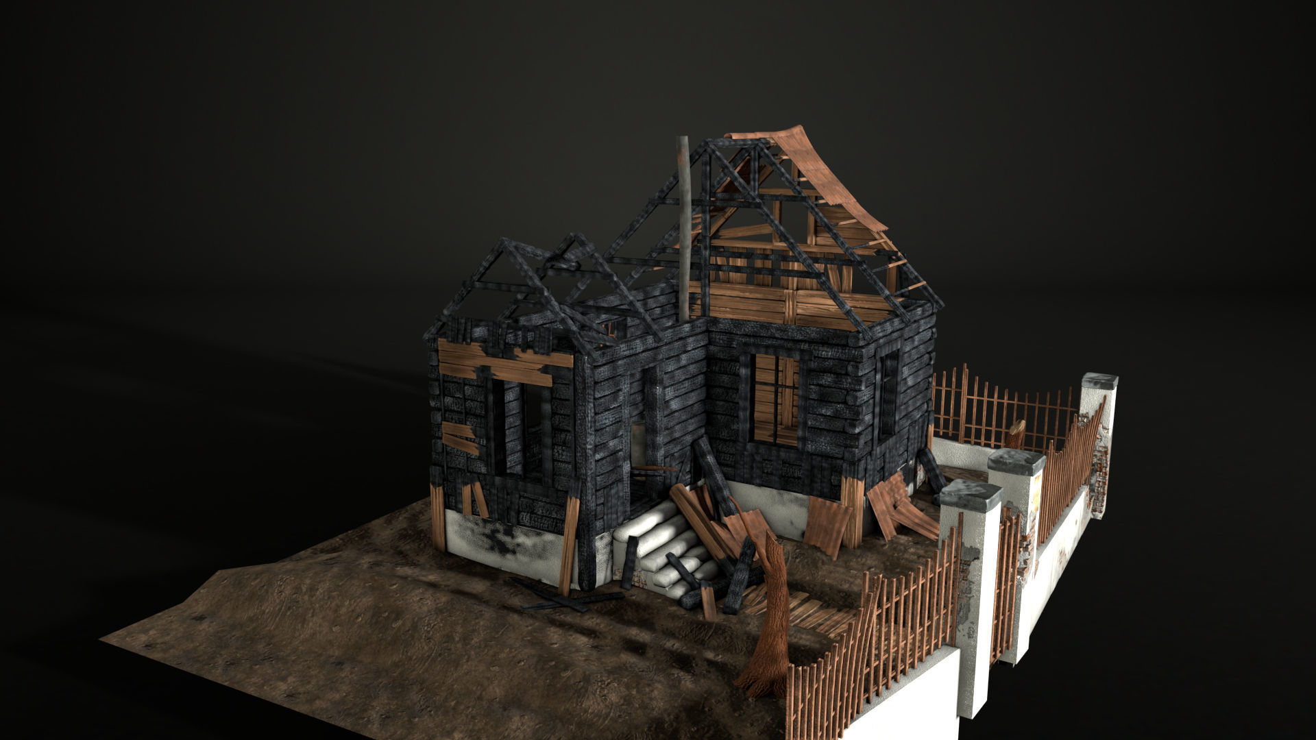 Enviro Building Scorched House Game Asset Low-poly 3D model_17
