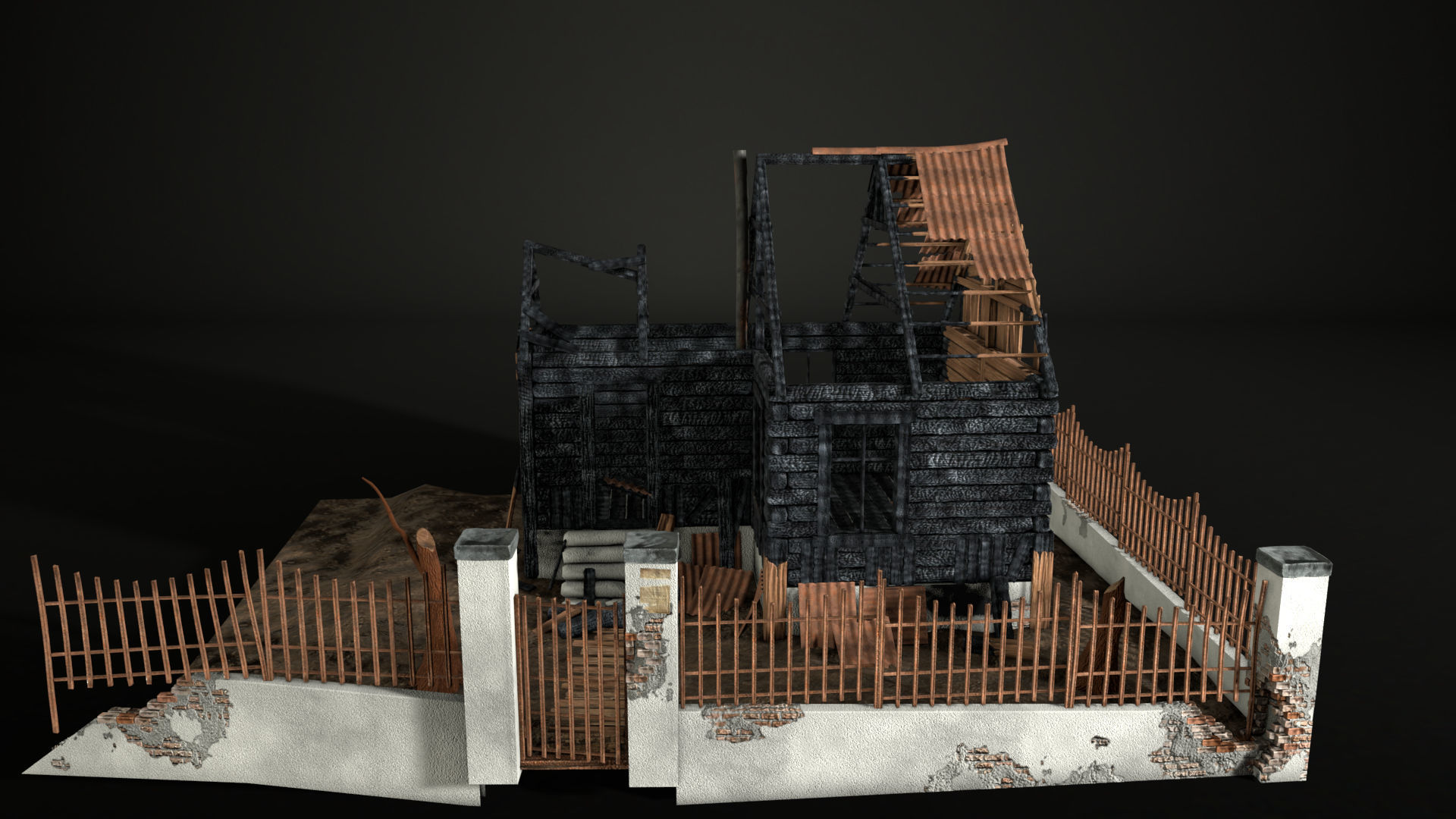 Enviro Building Scorched House Game Asset Low-poly 3D model_4