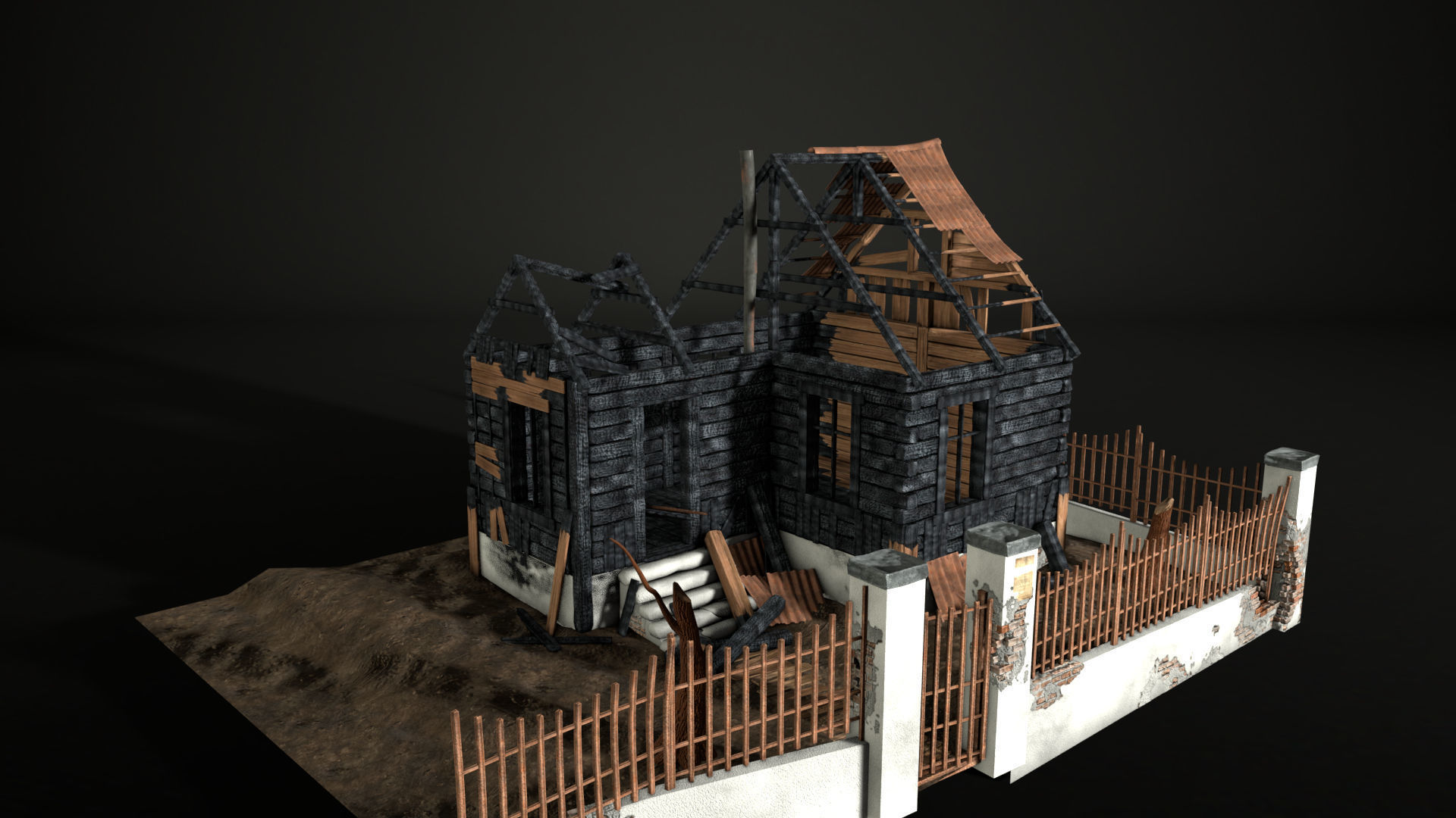 Enviro Building Scorched House Game Asset Low-poly 3D model_2
