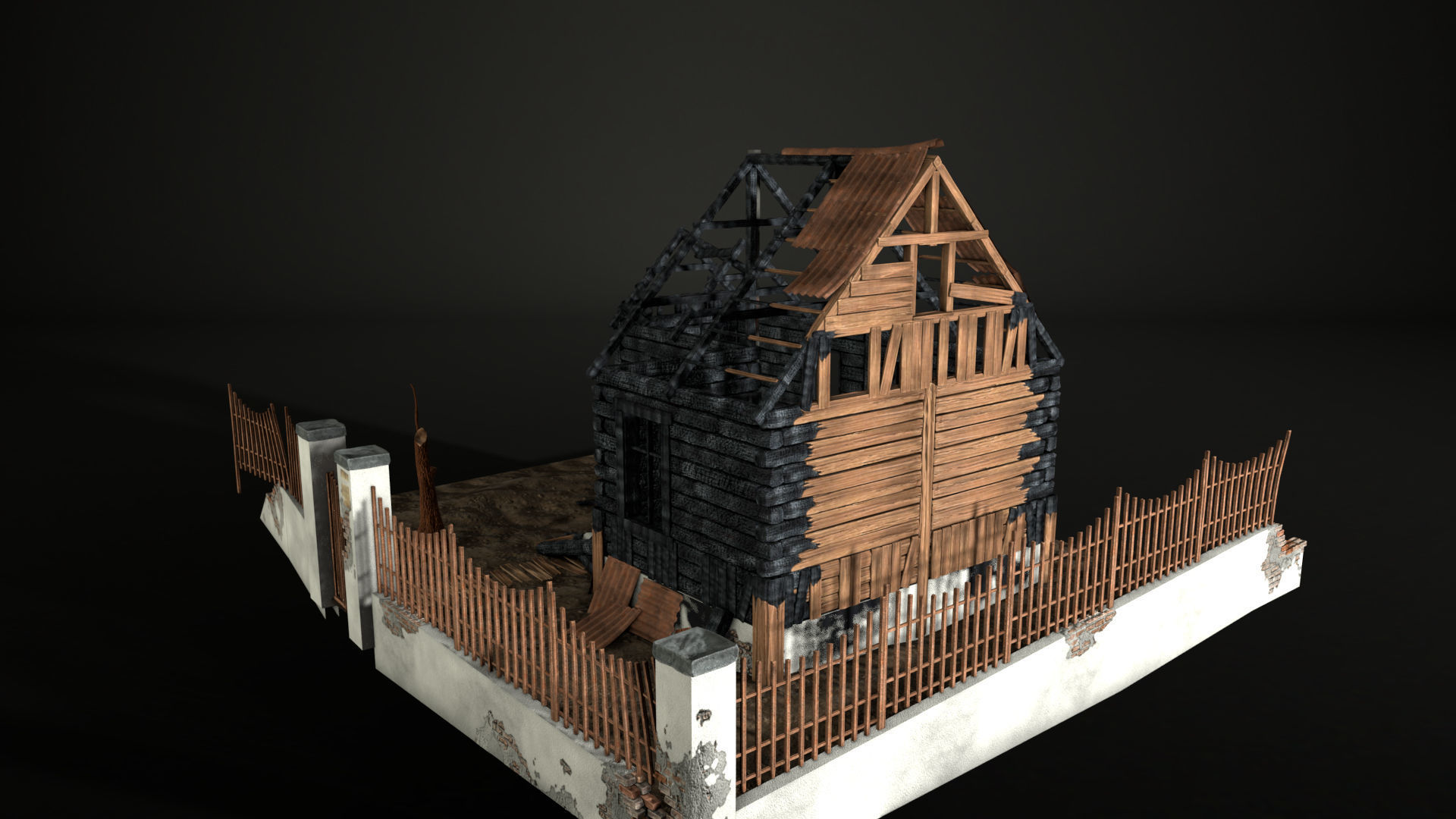 Enviro Building Scorched House Game Asset Low-poly 3D model_7