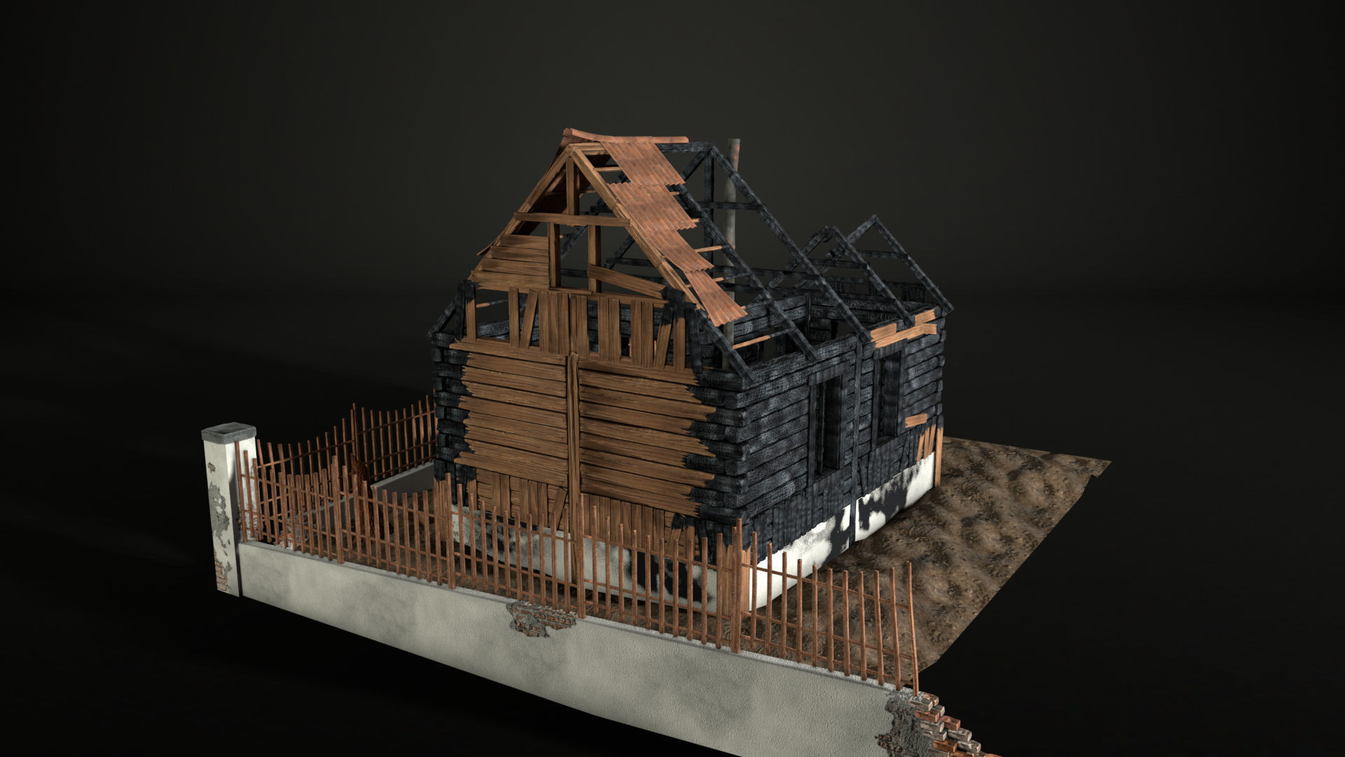 Enviro Building Scorched House Game Asset Low-poly 3D model_11
