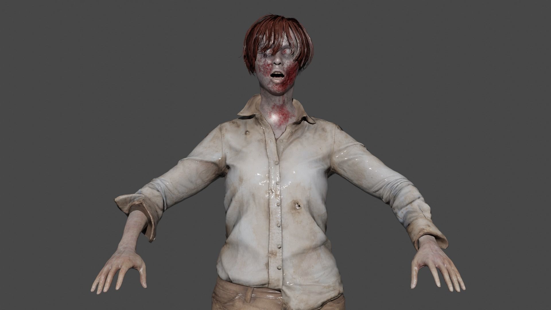 Female Zombie 3D model_2