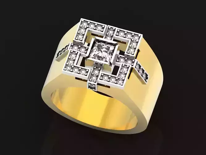 Diamond Square Signet  man Ring 1249