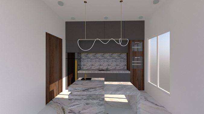 Single wall kitchen for game Low-poly 3D model