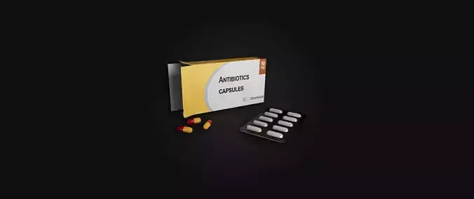 Antibiotic capsules Box I PBR Model I Game Ready Low-poly 3D model